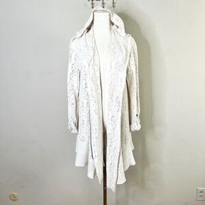 Free People Doily Crochet Lace Knit Hooded‎ Zip Cardigan Sweater Cream Medium